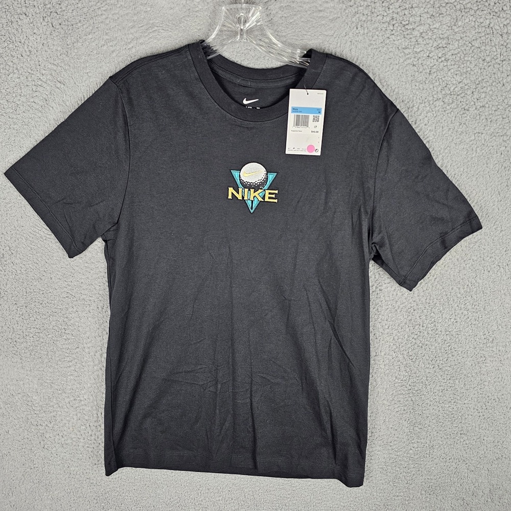 New Men's Nike Golf Retro Embroidered Tee Shirt HJ3332 Size Medium‎ Black